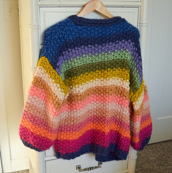 SAACHI bright multicolor rainbow striped open front knit cardigan - Picture 4 of 7